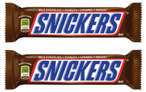 two snickers bars stacked on top of each other