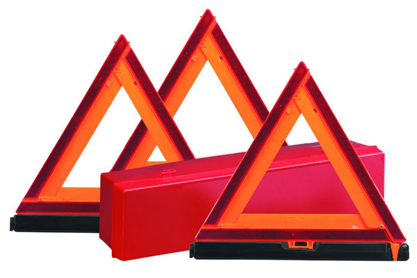 Orange emergency triangles and red box