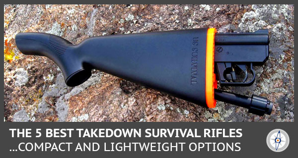a takedown rifle folded up on a rock
