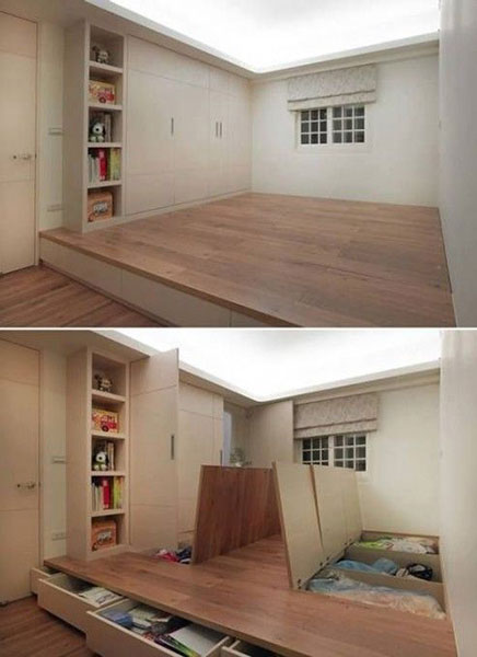 Fold up floor with drawers