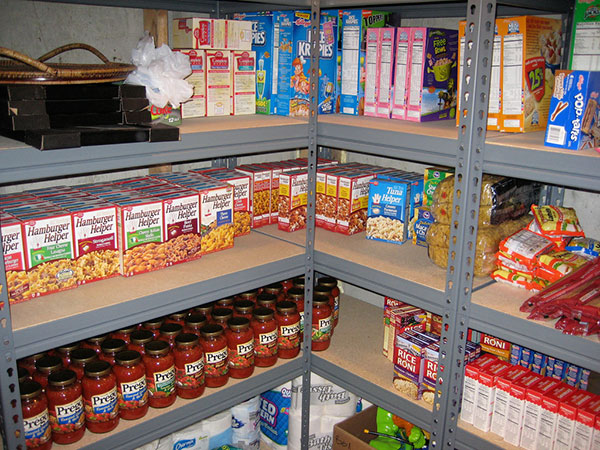 Shelves with cereal and and boxed food