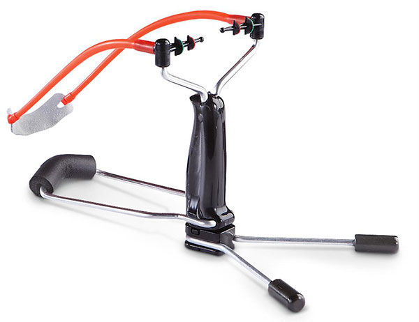 Trumark slingshot with fiber optic sight pins with black frame and orange bands