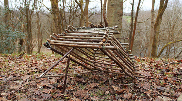 trap made out of tree branches to catch ground dwelling birds