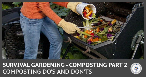 person pouring old fruits and vegetables into a composter and mixing it up