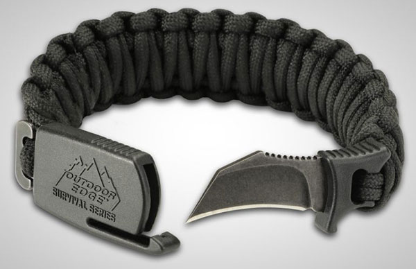 Outdoor edge black paracord bracelet with blade
