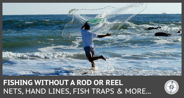 man throwing a fishing next into the ocean to catch fish