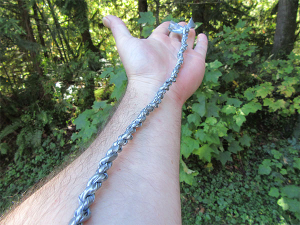 Human arm with cordage made from duct tape