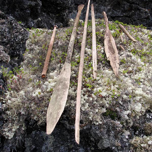 Primitive artifacts laying on some rocks