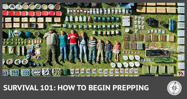 Family laying in a field of prepped food