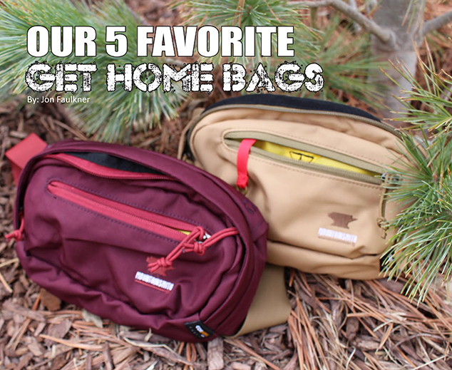 A maroon and tan bag laying next to a pine tree