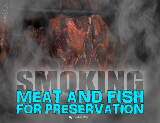 meat hanging in a smoker with smoke rising