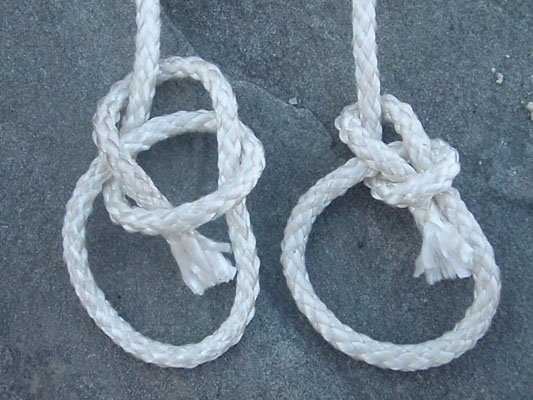 white rope tied in a bowline knot